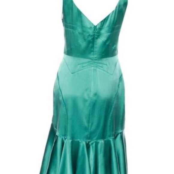 Zac Posen Vintage Green Silk Midi Dress in Size 4 - Picture 4 of 8